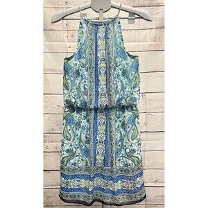 NWOT Women's Sz 10 London Times Halter Neck Boho Blue/Green Summer Paisley Dress